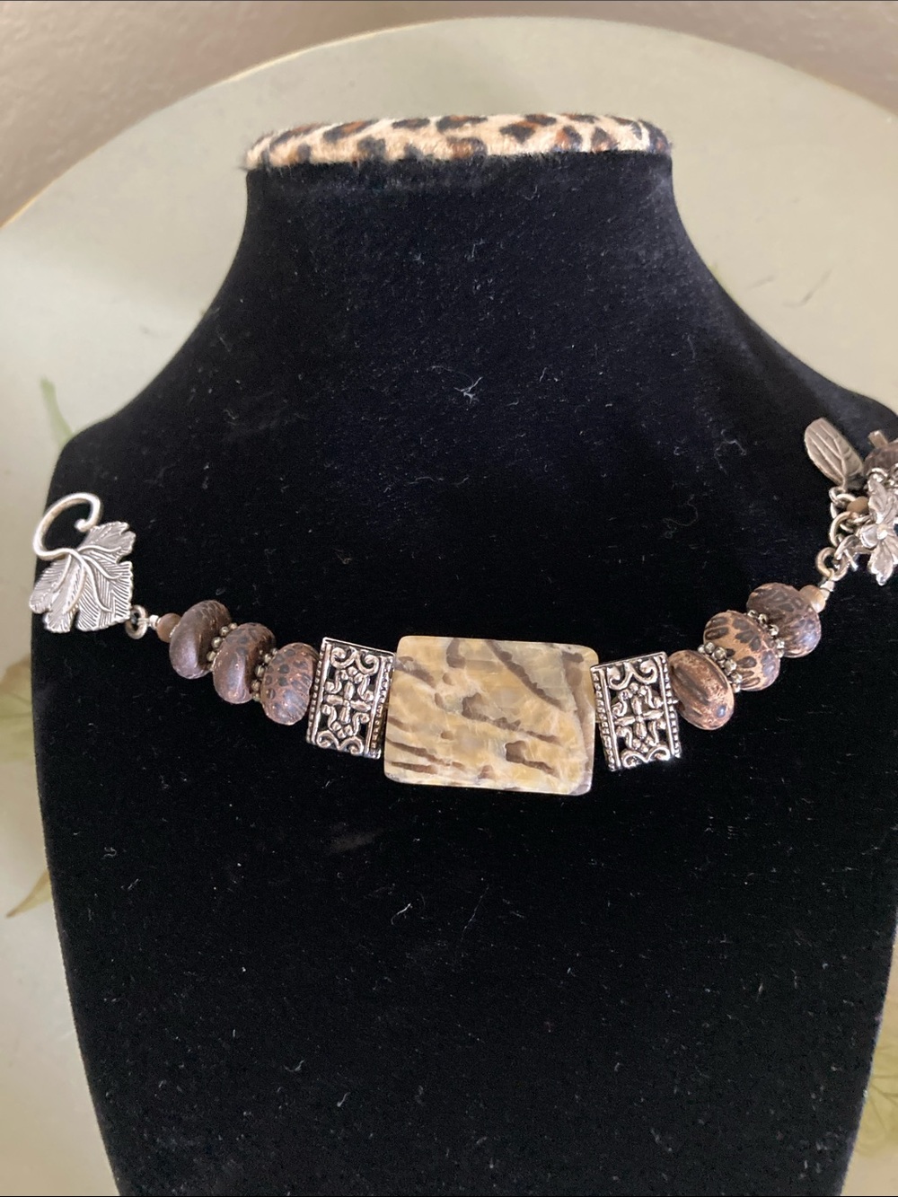 Handcrafted Brown Jasper Pendant Bracelet with Silver Accents